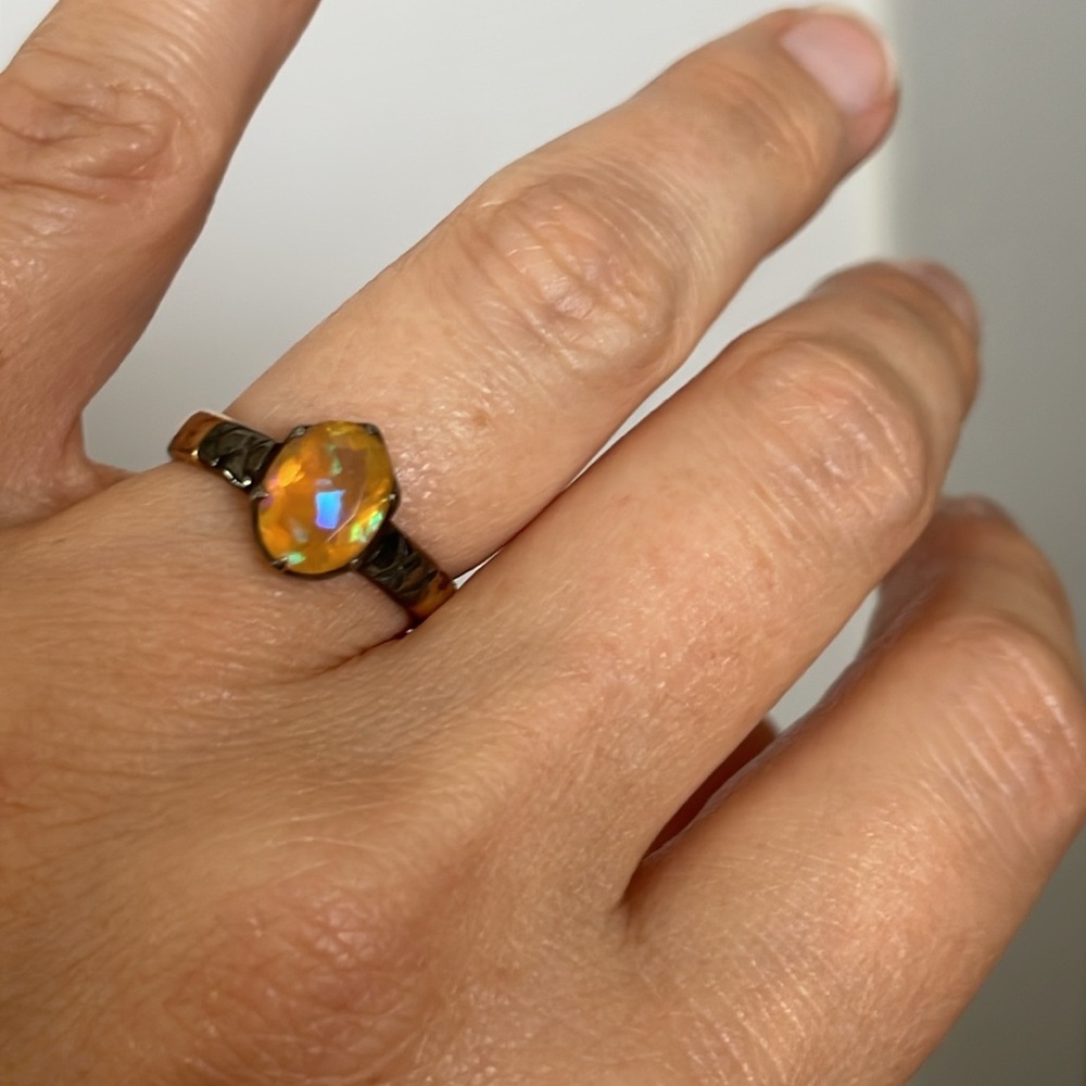 Faceted Ethiopian welo opal ring